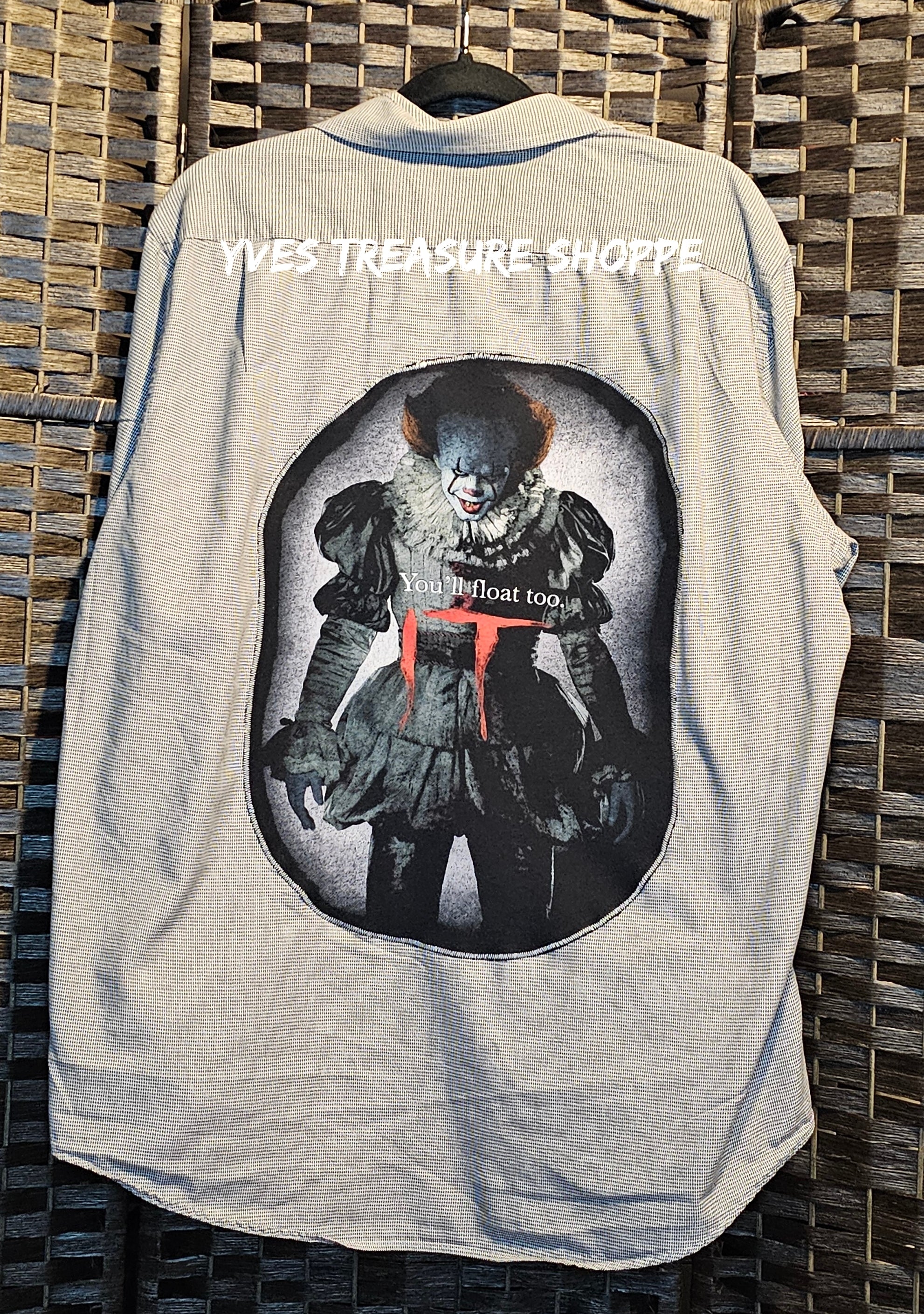 Upcycled Black and White Horror Movie XL Shirt