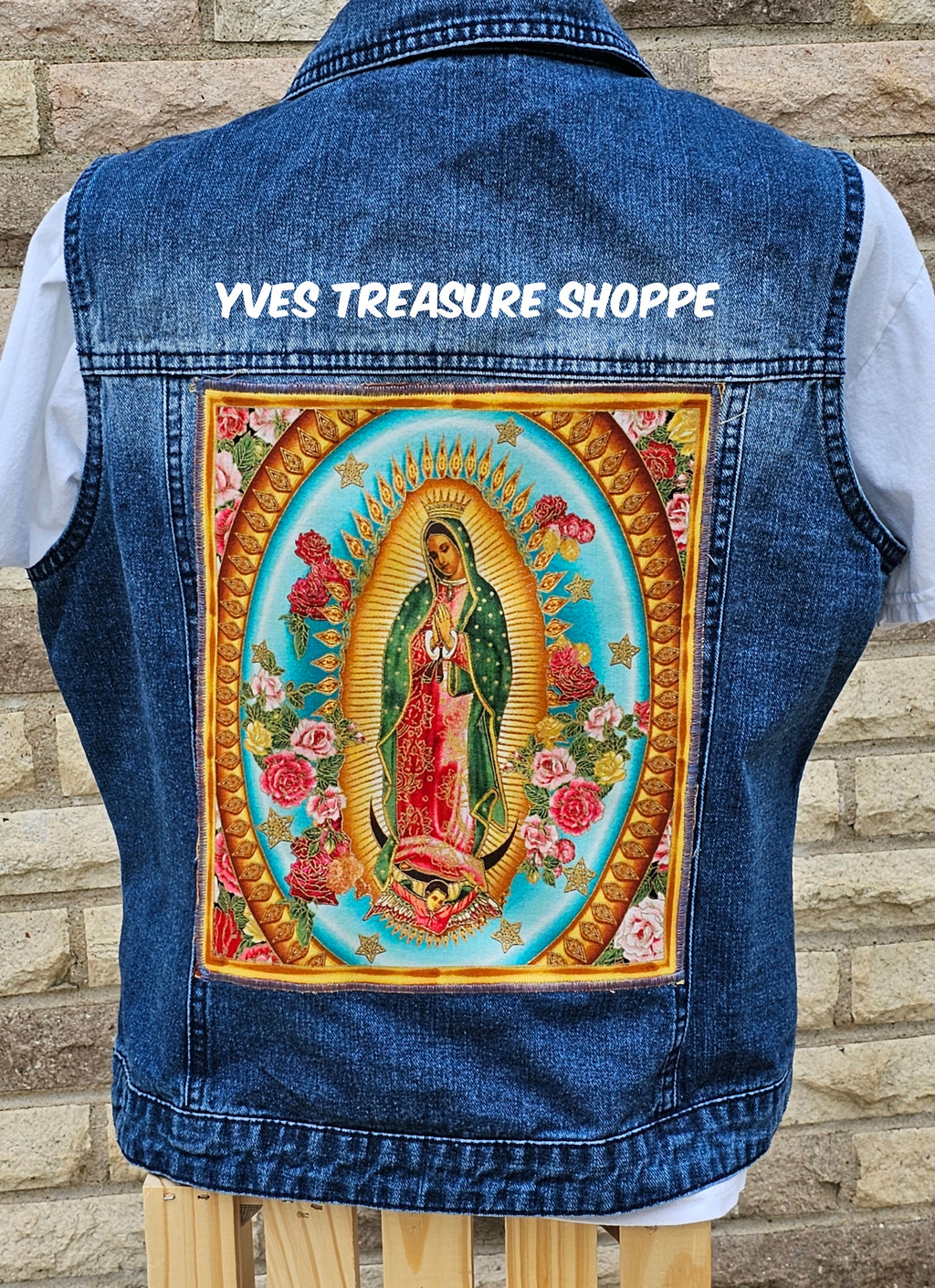 Upcycled Large Our Lady of Guadalupe Vest