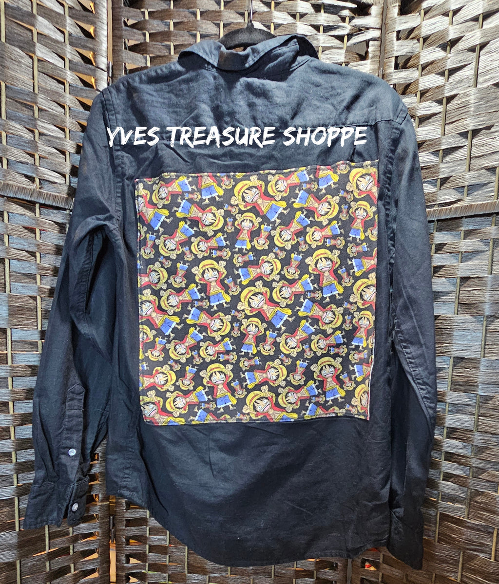 Small Anime Upcycled Shirt Pirate Print 2