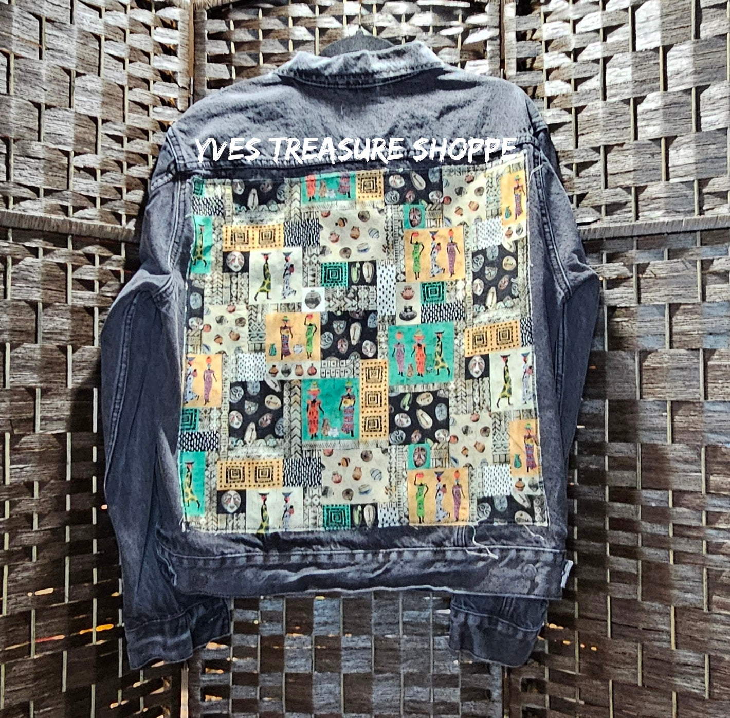 Large African Art Denim Jacket