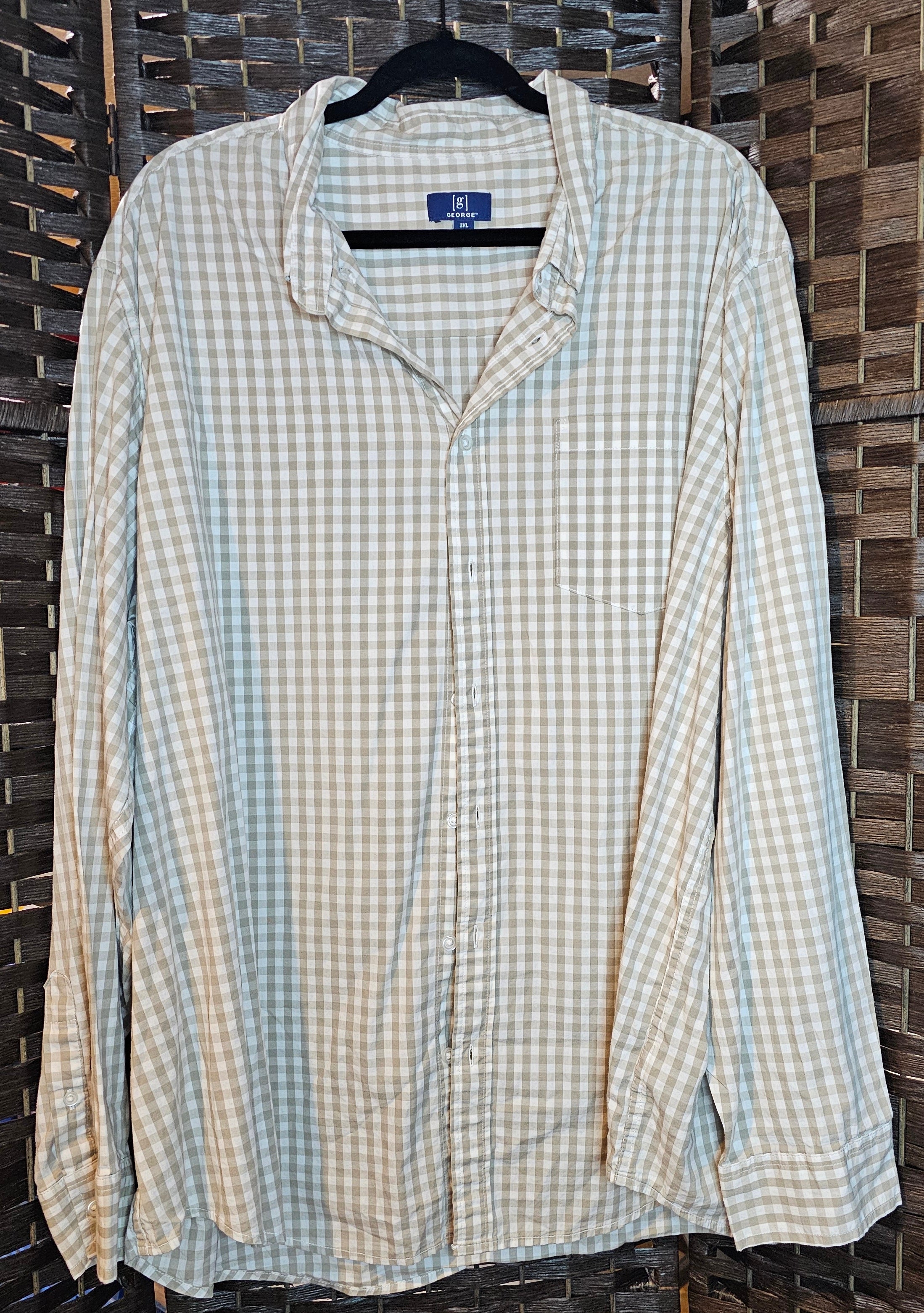 Tan Checked Refashioned Singer Print 3XL Top