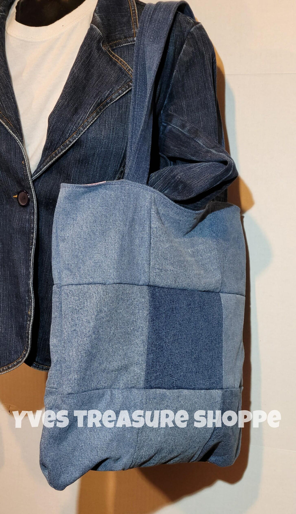 Reversible Denim and Roses Patchwork Tote