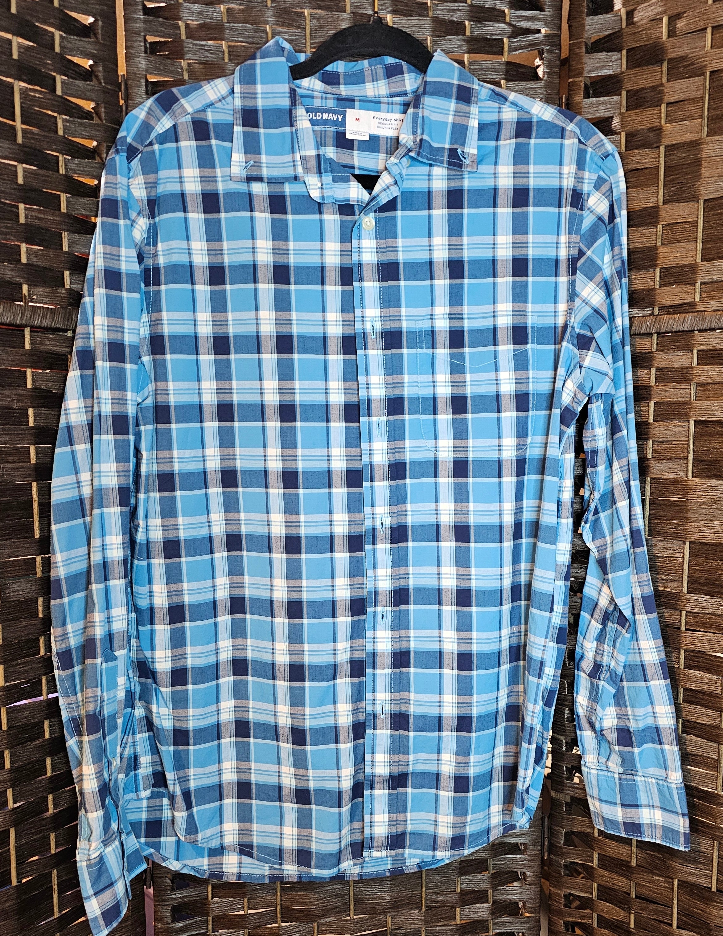 Medium Blue Plaid Singer Refashioned Top