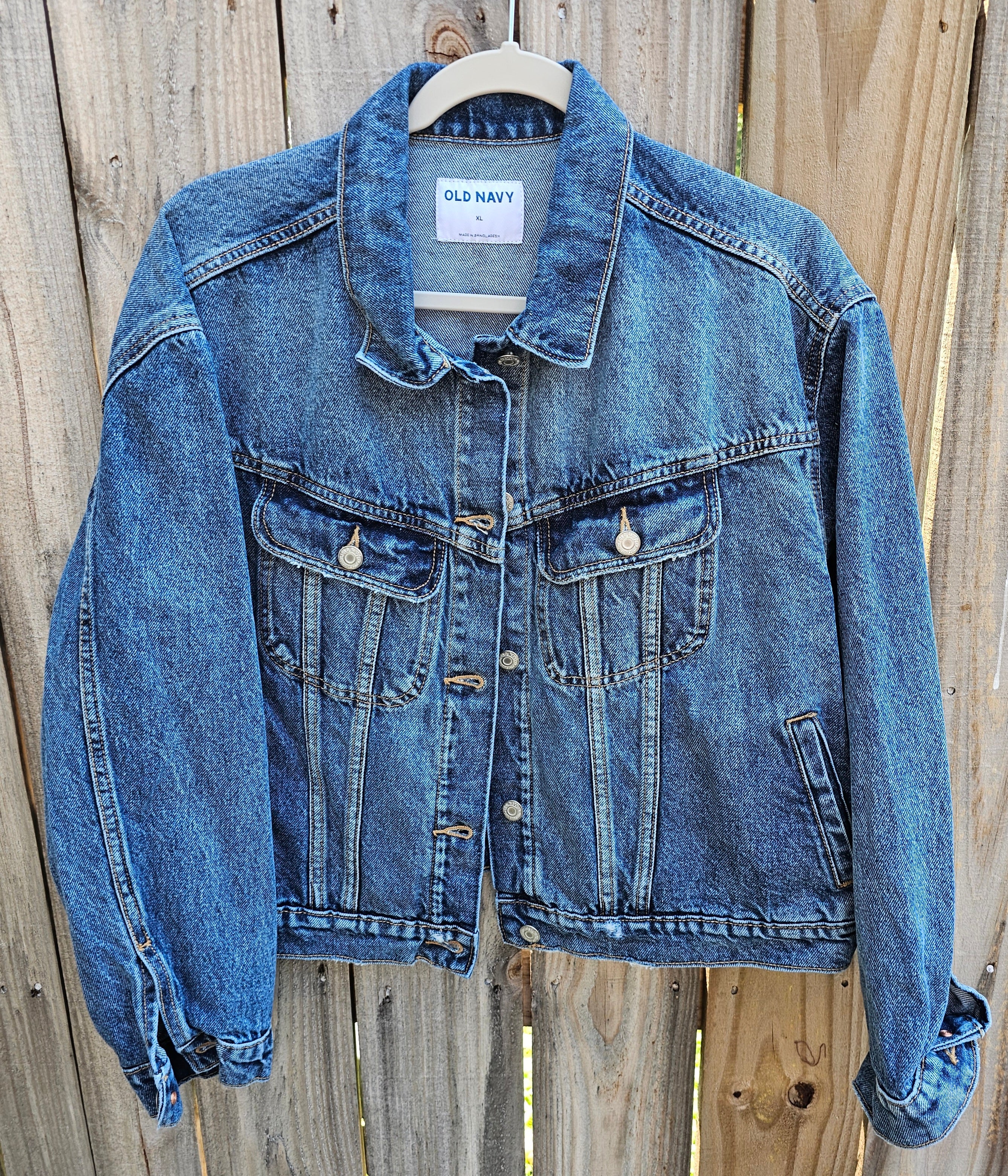 Rock Band Denim Refashioned Jacket Old Navy XL