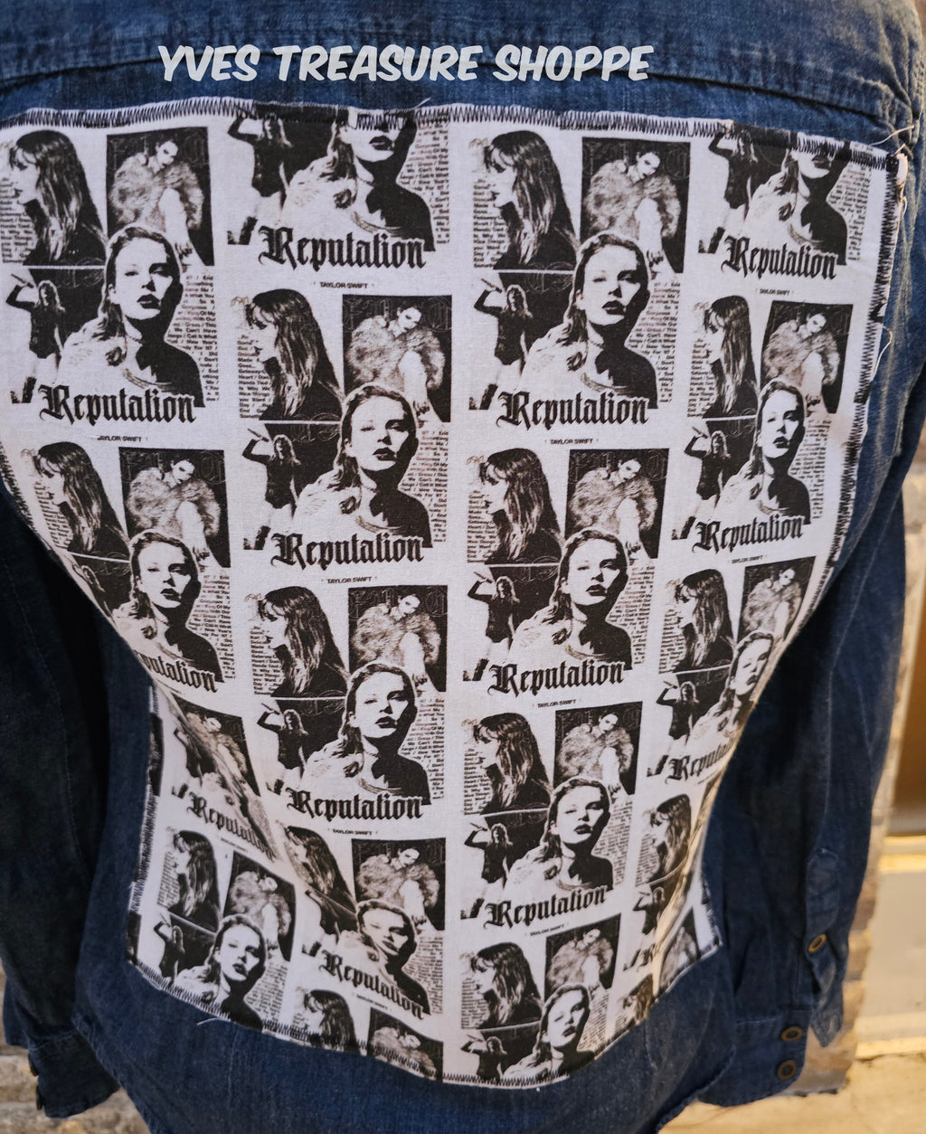 Music Icon Print 1 Denim Top Small