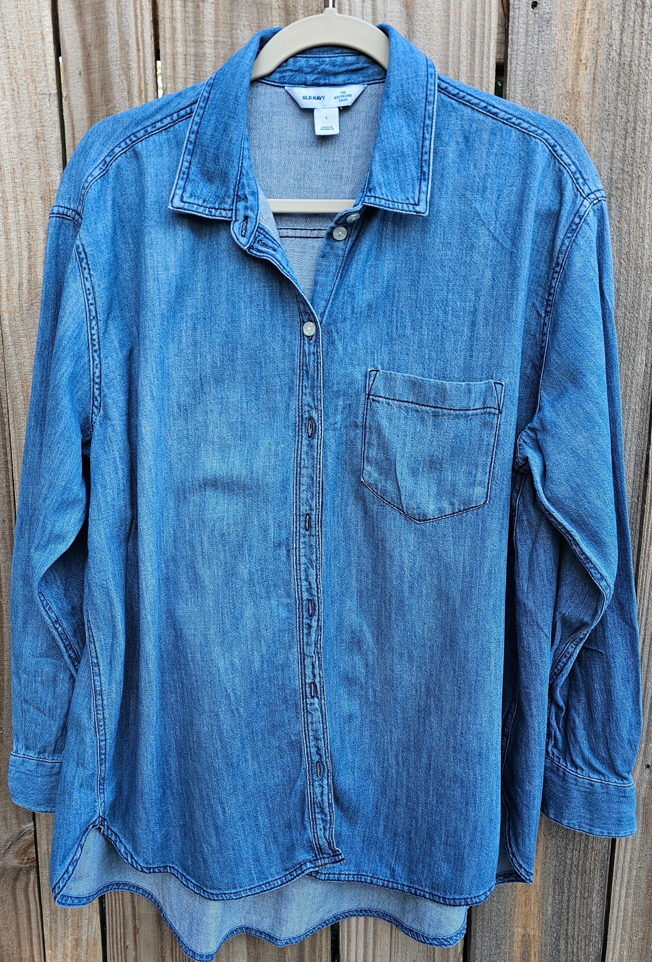 Upcycled Owl Denim Shirt Large