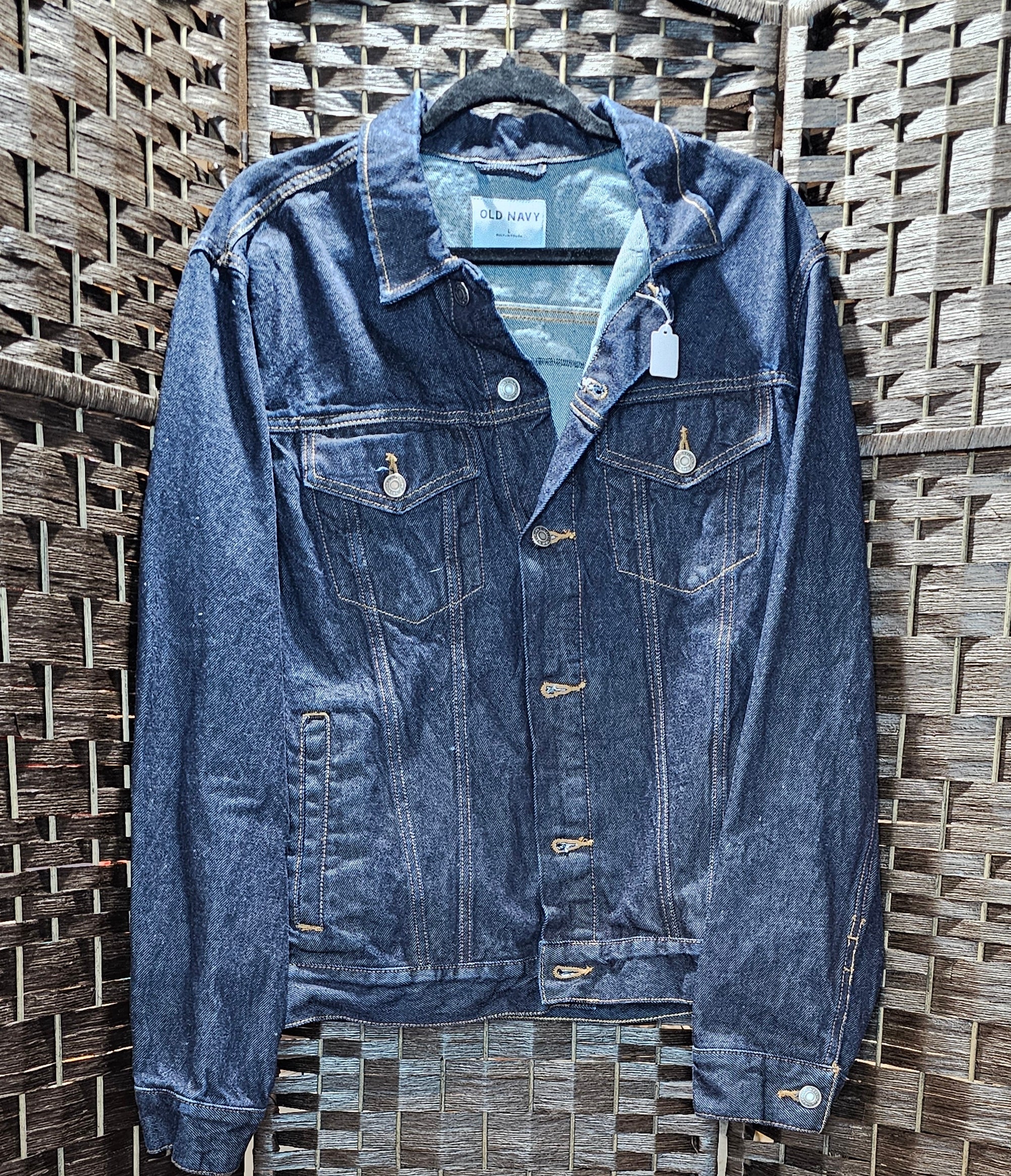 Orange Print Singer Denim Jacket Large
