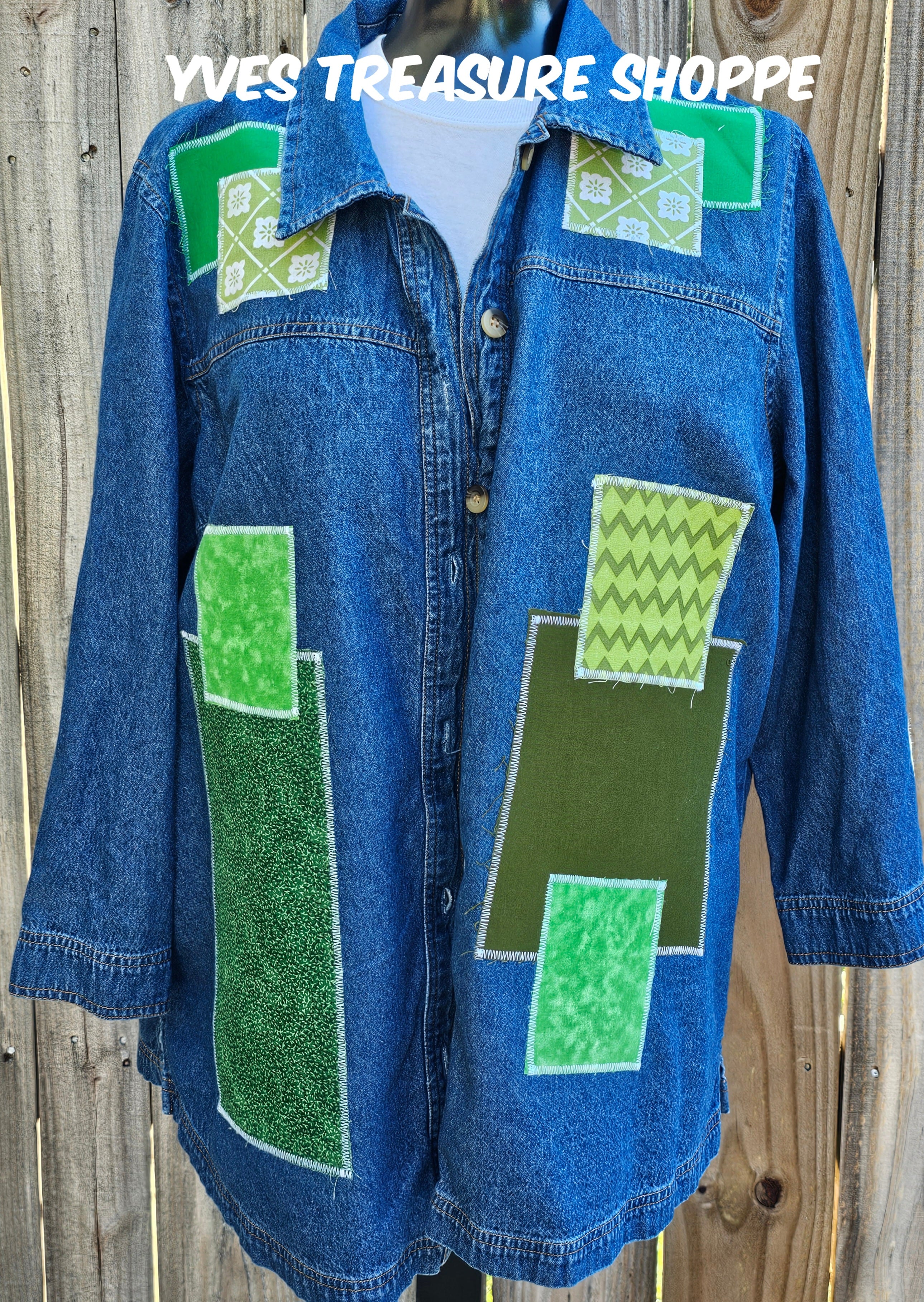 ReFashioned Queen Bee Denim Shirt Embellished with  Fabric Patches