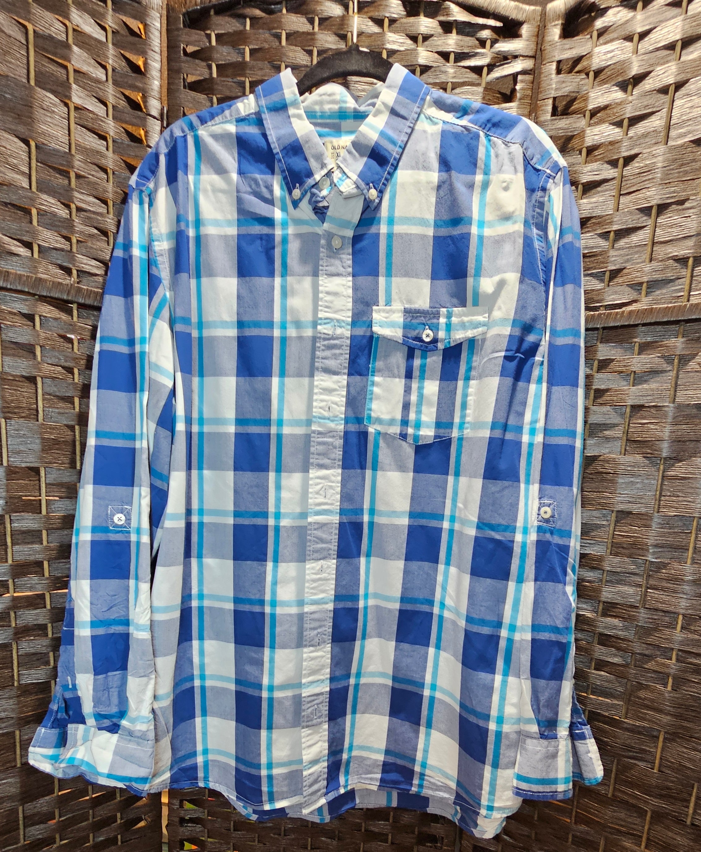 XLarge Anime Pirate Upcycled Shirt Print 2 Blue Plaid