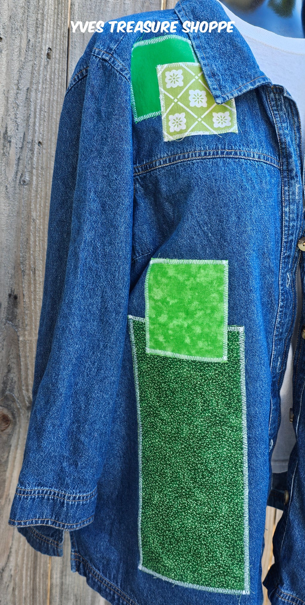 ReFashioned Queen Bee Denim Shirt Embellished with  Fabric Patches