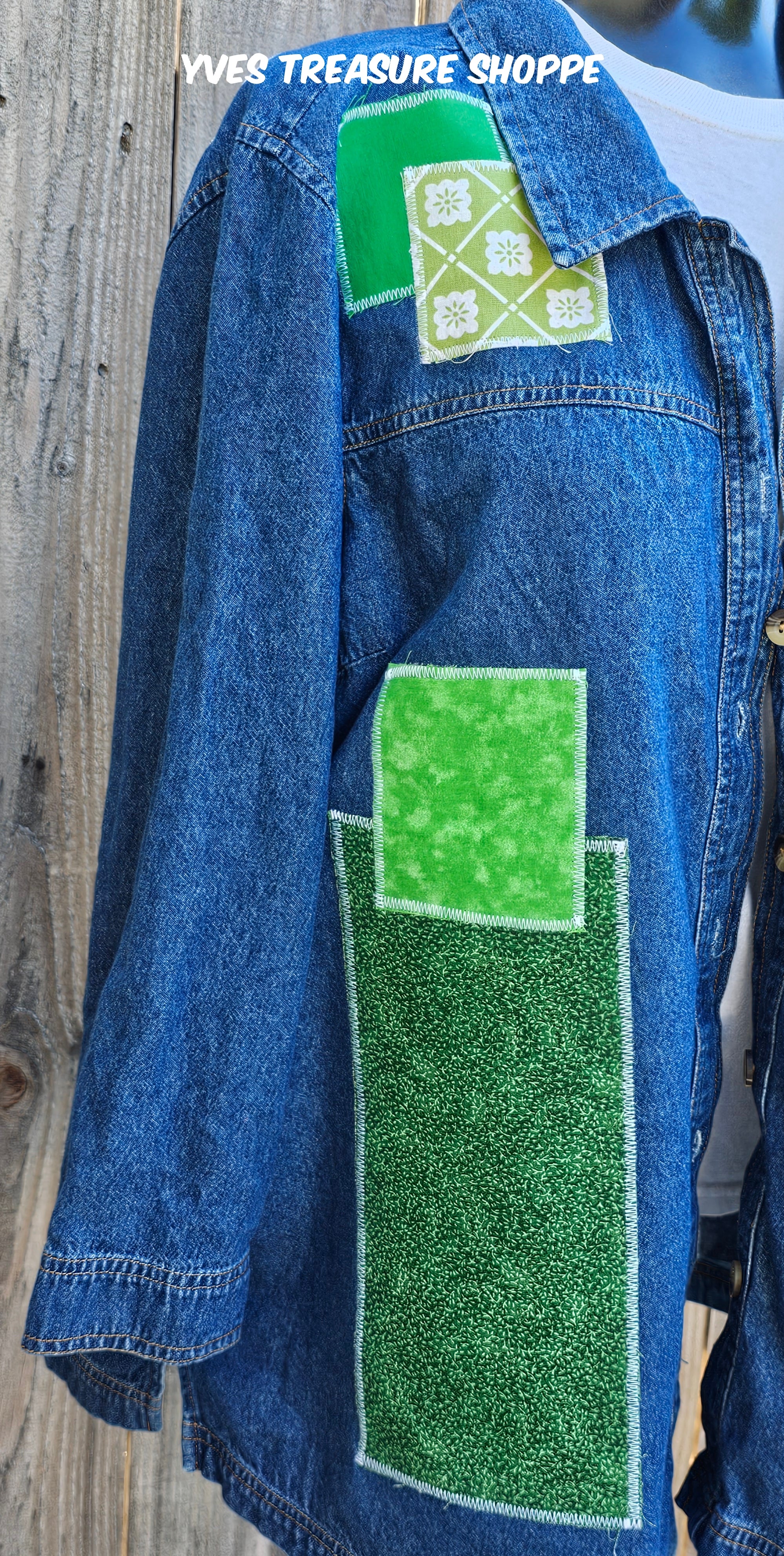 ReFashioned Queen Bee Denim Shirt Embellished with  Fabric Patches